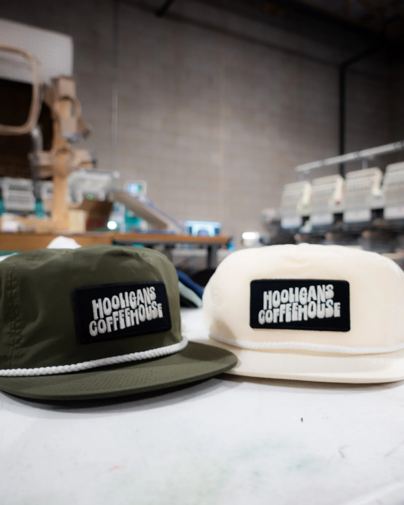 A finished embroidered cap with a bold, clean logo on the front panel