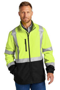 high visibility jacket - screen printed - embroidered